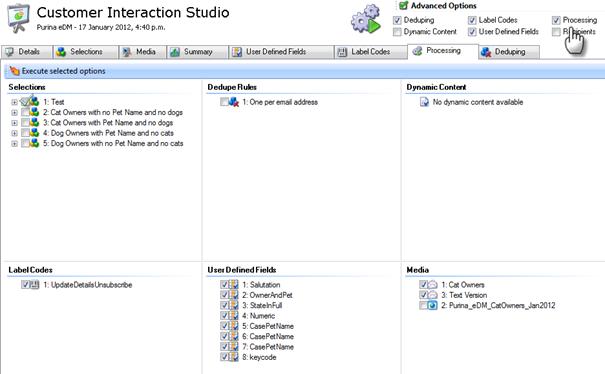 Click on Execute selected options to start the send process.