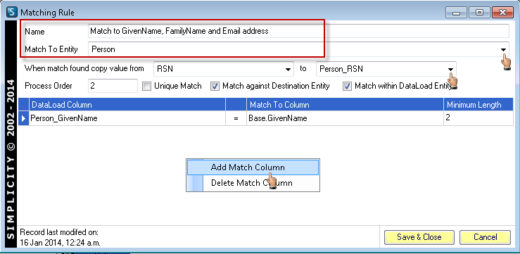 Data Load Add Match Rules