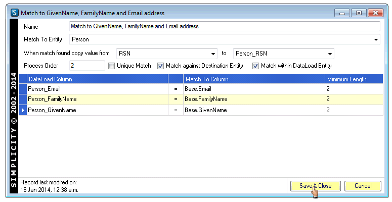 Data Load Add Match Rules