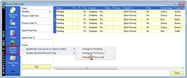 Data Load Change Status