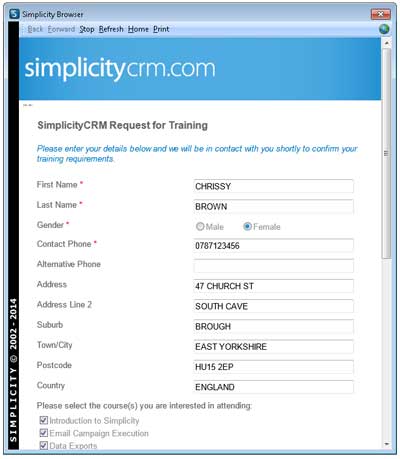 Example Online Form Entry